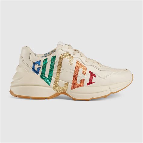 silver glitter gucci trainers|Gucci rhyton sneakers.